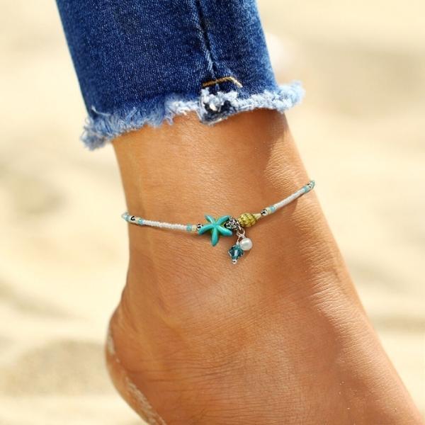 Anklet with stars, shells, and natural stones