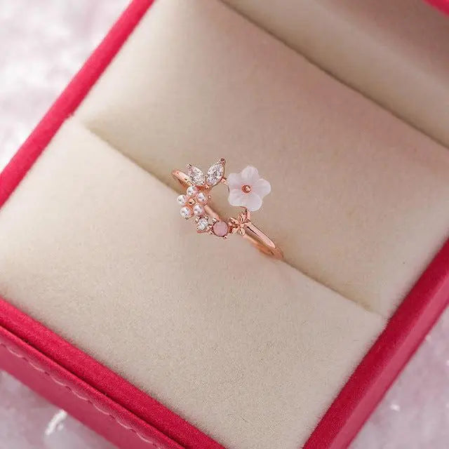 Adjustable Ring Wildflower with Gold Pearls Unique Joyas