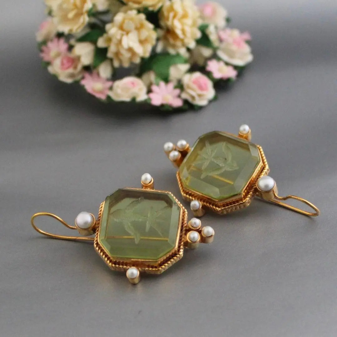 Vintage Green & Pearl Earrings Claire