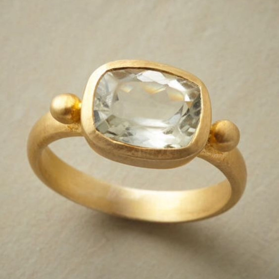 Vintage Gold Ring with White Crystal Glass