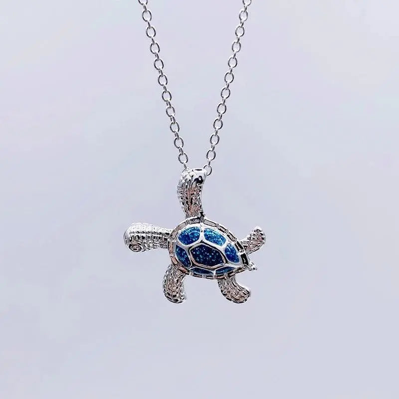 Blue Opal Sea Turtle Necklace Unique Joyas