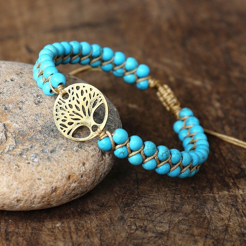 Handcrafted 'Tree of Life' Bracelet with Turquoise Stone