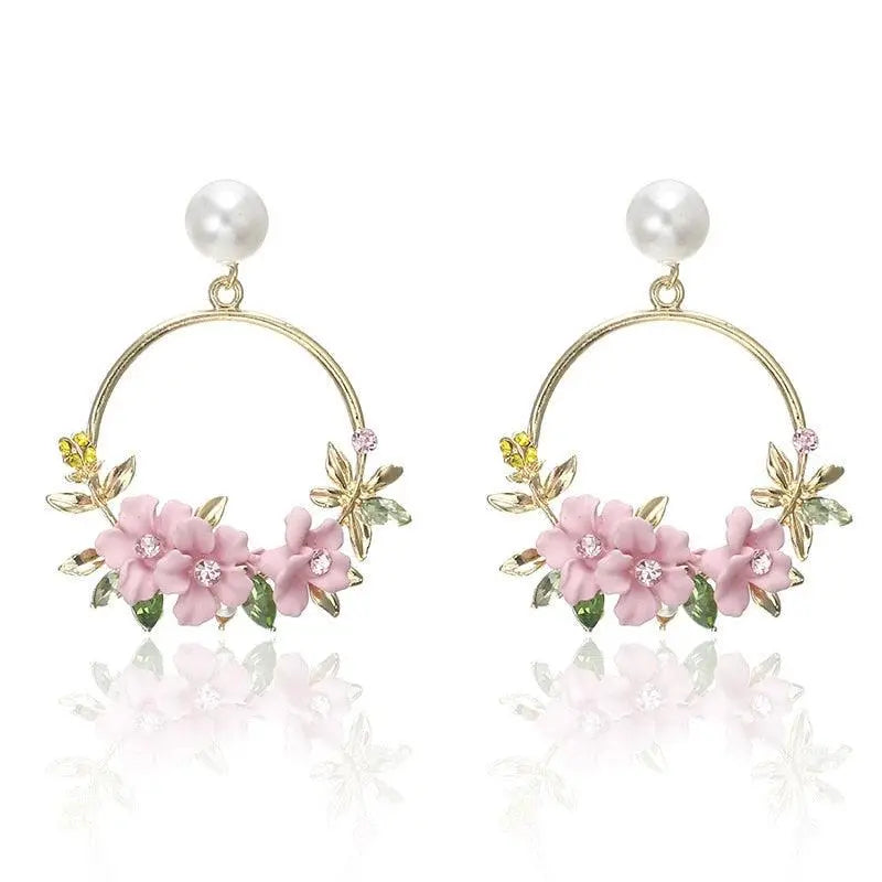 Gold Flower and Pearl Earrings Claire
