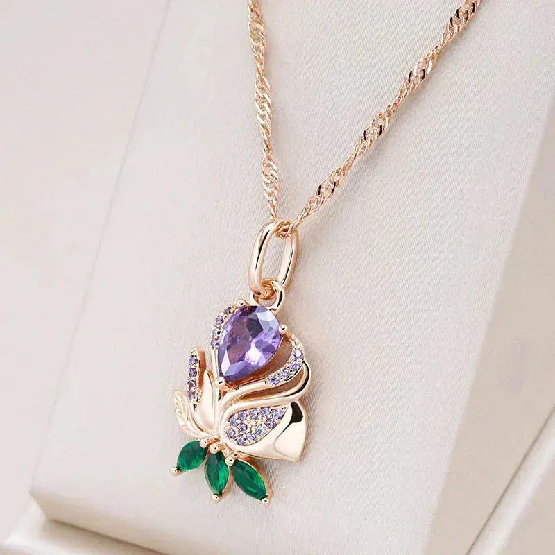 Elegant Lilac Rose Necklace in Gold Unique Joyas