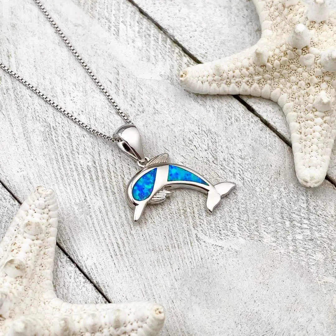 Dolphin Necklace made of Opal and Silver Unique Joyas