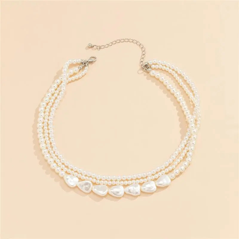 White Stone and Pearl Necklace in Gold Unique Joyas