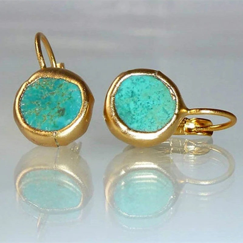 Golden Earrings with Turquoise Stone