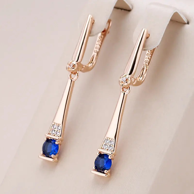 Blue Crystal Pendant Earrings in Gold Unique Joyas