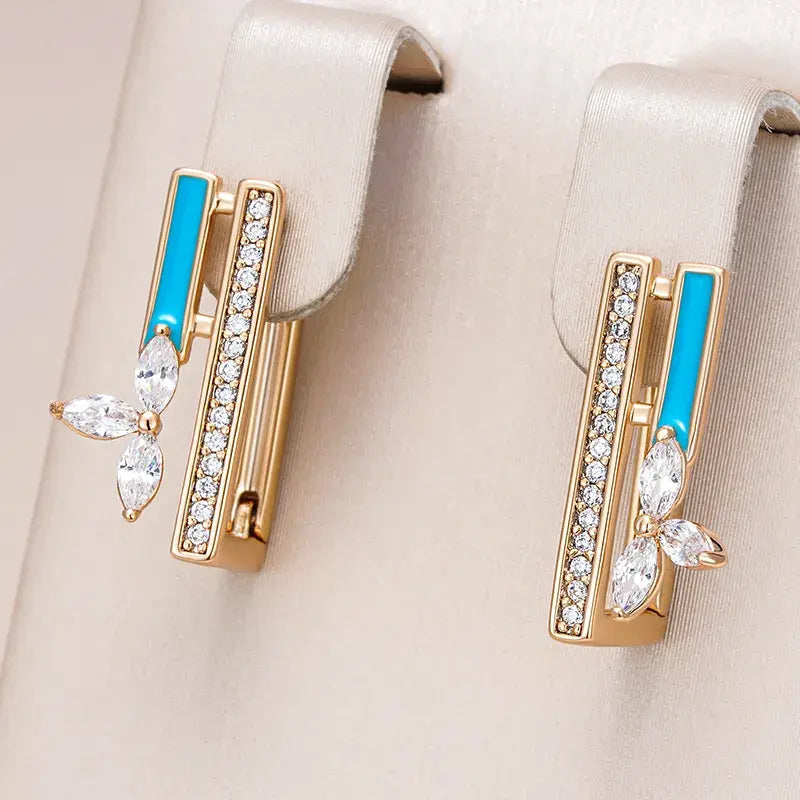 Elegant earrings with blue enamel and zirconia in gold Unique Joyas
