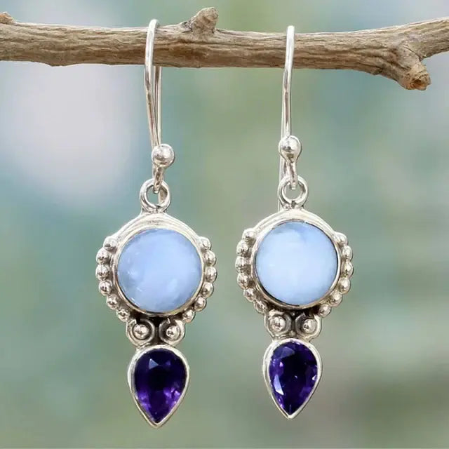 Blue Moonstone Earrings Vintage Unique Joyas