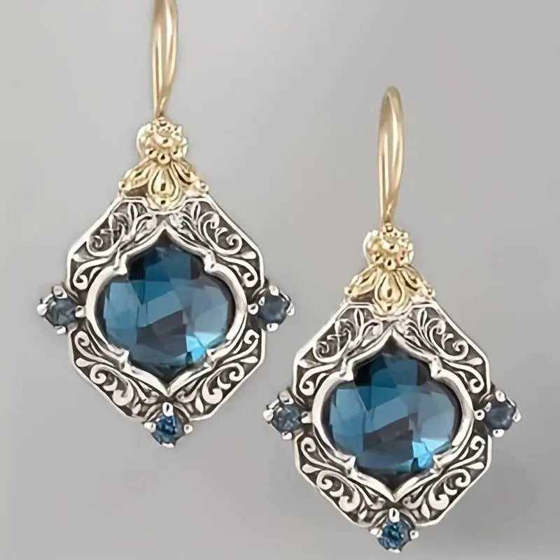 Blue Crystal Earrings in Gold and Silver Unique Joyas