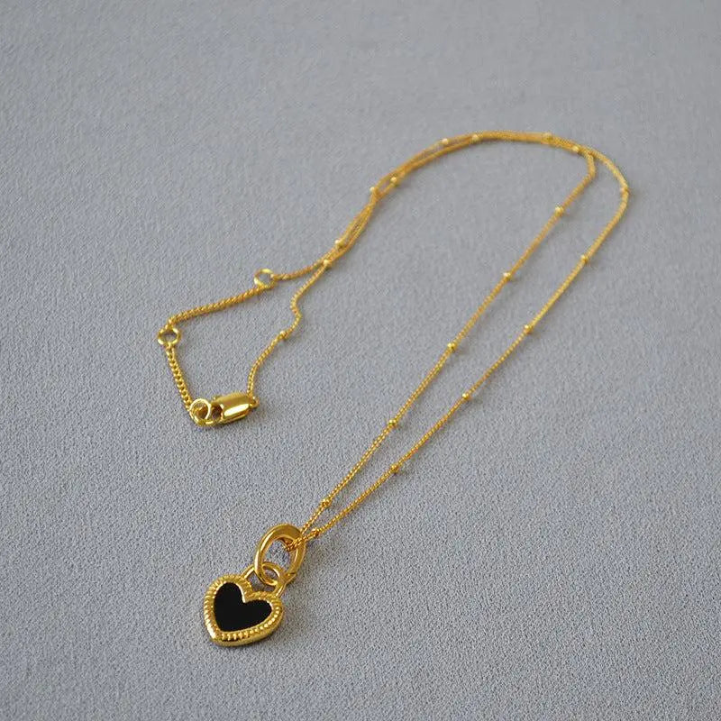 Black and White Heart Necklace in Gold Unique Joyas