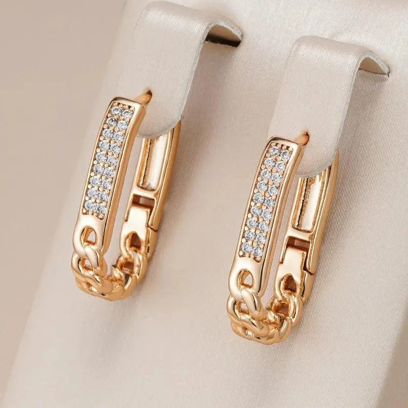 Elegant Zirconia Chain Earrings in Gold Unique Joyas