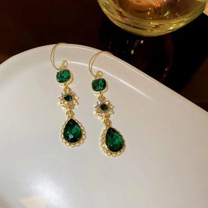 Vintage Luxury Green Crystal Earrings Unique Joyas
