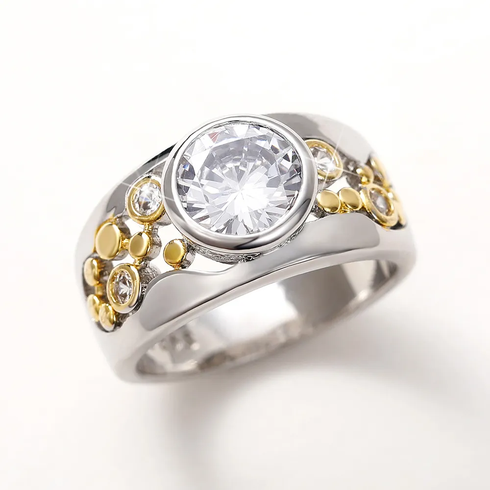 Vintage Ring with Gold & Silver and Zirconia Stones