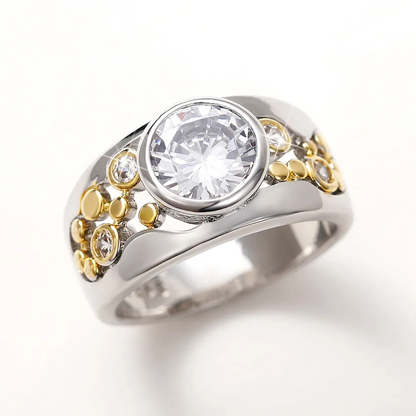 Vintage Ring with Gold & Silver and Zirconia Stones