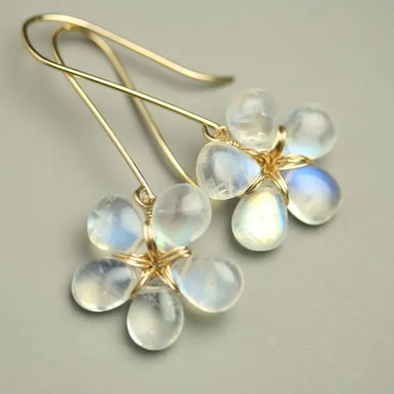 Vintage White Stone Flower Earrings Unique Joyas